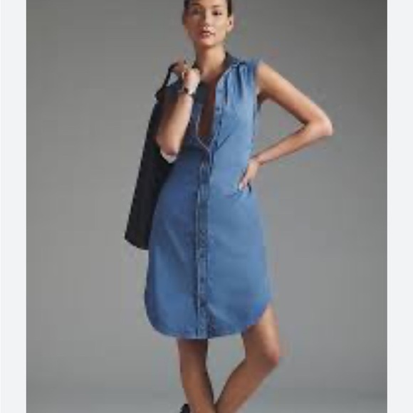 Anthropologie Pilcro Collared Shirt Dress Denim Medium Blue Sz 6 - Picture 1 of 16